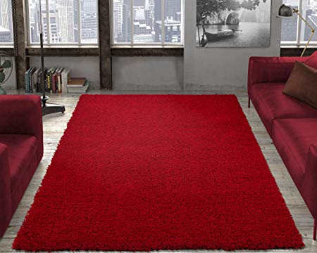 Ottomanson SHG2760R-3X5 Collection shag area rug 3'3" x 4'7" Red