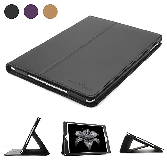 iPad 2 Case, iPad 3 Case, iPad 4 Case, Boriyuan Smart Genuine Leather Case Folio Stand Cover with Auto Sleep/Wake Feature for Apple iPad 2/3/4, Black