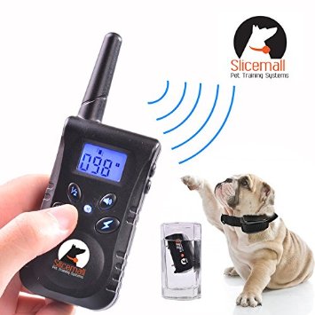 Slicemall 500 Yards Rechargeable and Waterproof Remote Electric Dog Training Collar No Bark Control Collars Tone/Vibration/Shock Blue Backlight LCD For 15 To 120 Lbs Pets