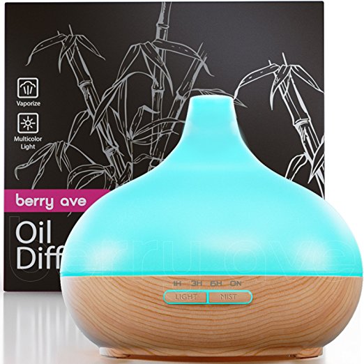 Berry Ave Aroma Therapy Essential Oil Diffuser, Ultrasonic Cool Mist Humidifier for Office Home or Baby, Adjustable 7 Color LED, Timer and Auto-Shut Off Safety Feature ( 300ml, Wood Grain)