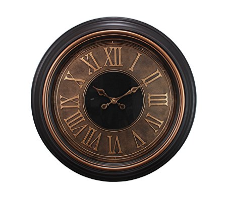 Kiera Grace Genoa Oversized Wall Clock with Raised Roman Numerals, 23-Inch, 2-Inch Deep,  Antiqued Bronze with Copper Bezel