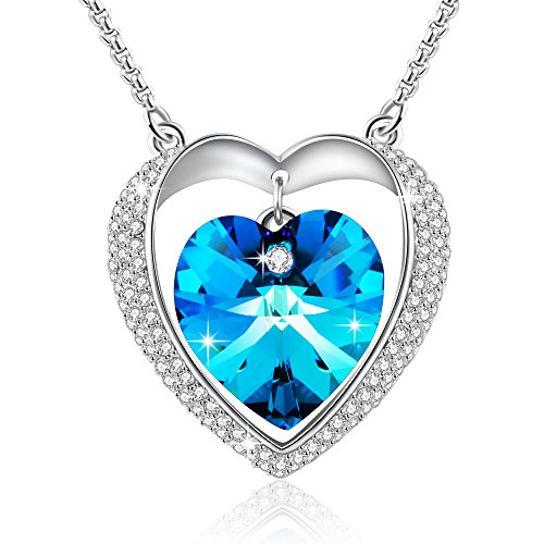 Angelady "Angel Guardian" Sapphire Pendant Necklace for Women Girls Birthday Gifts,Crystal from Swarovski