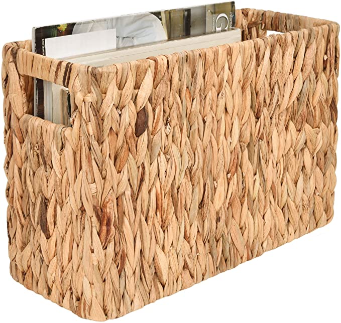 StorageWorks Hand-Woven Water Hyacinth Magazine Holder, Rectangle Magazine Wicker Basket, 15” x 10.2” x 6.1”