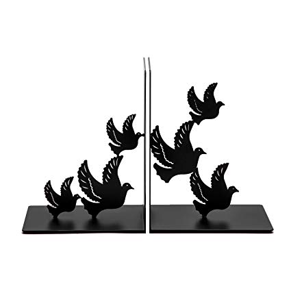 Bookends Decorative for Shelves, Pigeon Book Ends Dove Style Black Metal Bookends Desk Organizer for Office Heavy Duty Stylish Bookends Black
