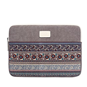 Canvasartisan 15-15.6 Inch National Style Water-resistant Canvas Laptop Sleeve Messenger Bags Protective Cover for 15.4" MacBook Pro and 15 Inch Dell Hp Lenovo Sony Toshiba Samsun Carrying Bag-Grey