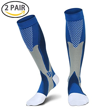 Compression Socks for Men & Women (2 Pairs), SGIN (20-30 mmHg) Great for Medical, Nursing, Travel, Flight, Shin Splints,Boost Stamina sock, Circulation,& Recovery (Blue)