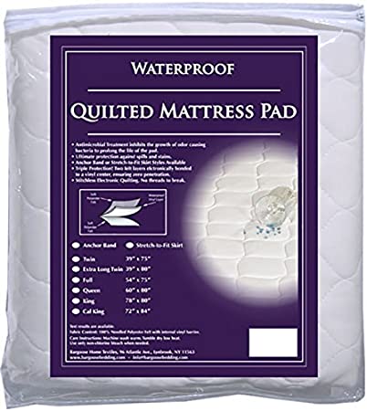BARGOOSE HOME TEXTILES, INC. Quilted Waterproof Mattress 3-Ply with Anchor Band Pads, Cal King, White