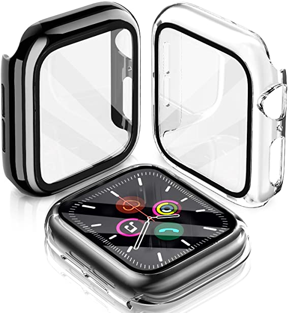 LeYi [2 Pack] Compatible Apple Watch Series 6/ SE/ 5/ 4 Case 40mm with Build-in Tempered Glass Screen Protector, Hard TPU All-Around Clear Protective Cover Case for iWatch Series 6/ SE/ 5/ 4, (40mm)