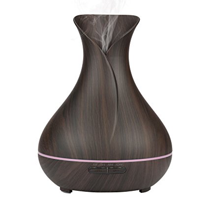 400ml Essential Oil Diffuser Wood Grain - Exqline Large Capacity Ultrasonic Aromatherapy Diffuser with Timer Setting, Whisper Quiet, Vase Shape