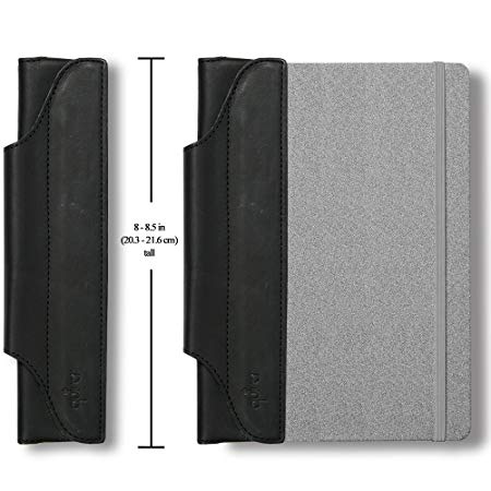QUIVER Pen Holder For Notebook | Single Pen Holder | Elastic/Reusable/Non-Adhesive | For Use With Moleskine/Leuchtturm1917/AmazonBasics Notebooks 8-8.5 Inches Tall (Black Leather/Black Stitching)