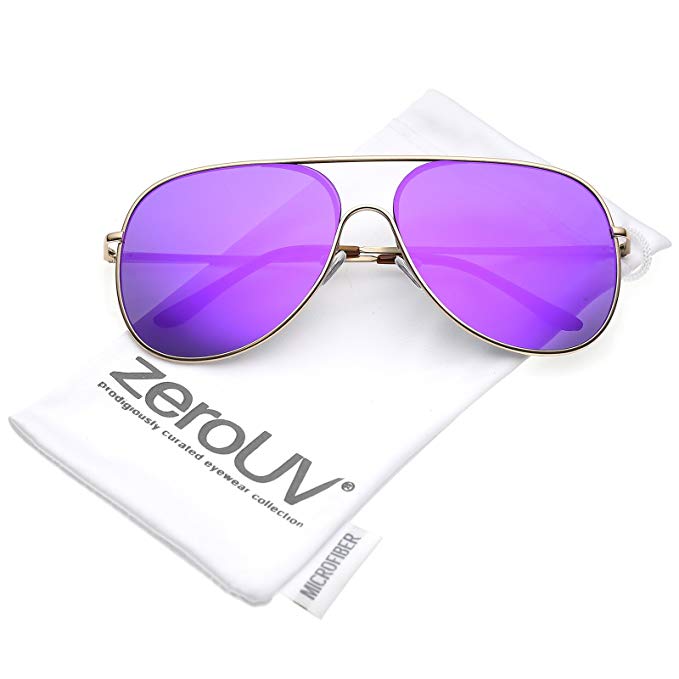 zeroUV - Oversize Metal Semi Rimless Teardrop Mirrored Flat Lens Aviator Sunglasses 62mm