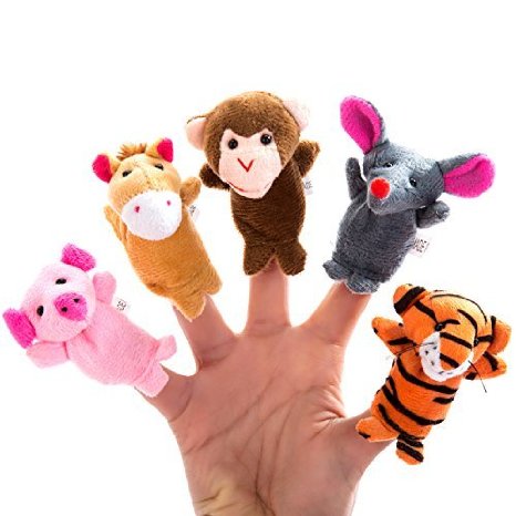 Better line ® 20 Piece Story Time Finger Puppets Set - Cloth Puppets with 14 Animals Plus 6 People Family Members