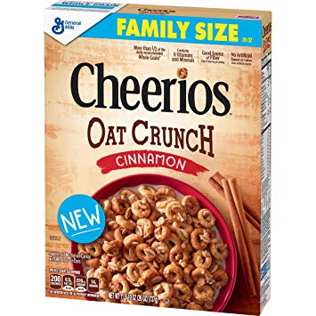 Cheerios Oat Crunch Cinnamon, Cereal, Family Size, 26 oz Box