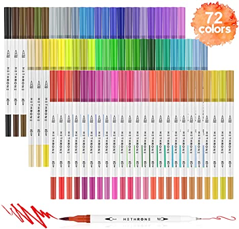 Hethrone 72 Coloring Pens Dual Brush Pens Felt Tip Pens Art Markers for Adult and Kids Coloring Books Calligraphy Drawing Note Taking