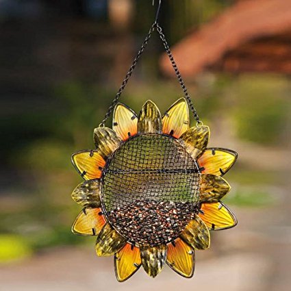 Evergreen Garden Sunflower Metal and Glass Hanging Mesh Bird Feeder - 12.5”W x 3"D x 17"H