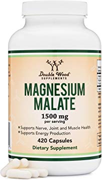 Magnesium Malate Capsules (420 Count) - 1,500mg Per Serving (Magnesium bonded to Malic Acid), Third Party Tested, Vegan Friendly, Non-GMO, Gluten Free, Made in the USA by Double Wood Supplements