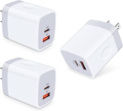 USB-C Charger Power Adapter,Fast USB C Charging Block, 3Pack Powerful Type C Charger Block Share PD38W Quick Charge 18W USB Brick for iPhone 12 11 X 6S,Samsung A20 S21 S20 S10 S9 S8 S7 J7 J3 A50 A20