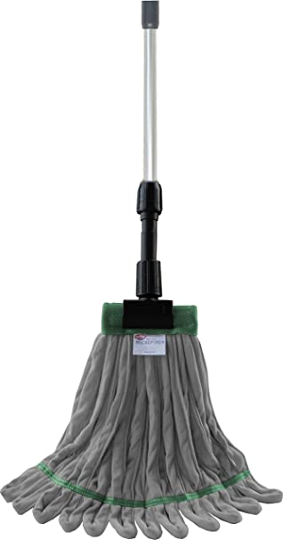 Gray Industrial Microfiber Looped-end Wet mop kit with Aluminum Extension Handle