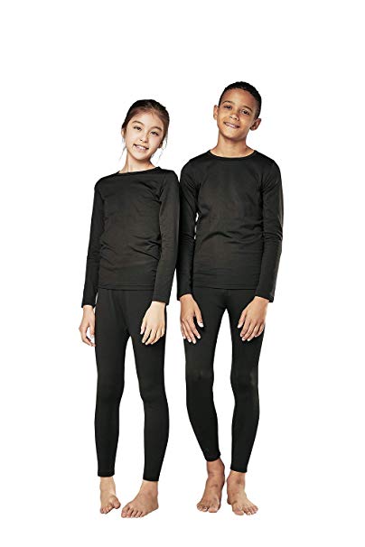 DEVOPS Boys & Girls Thermal Heat-Chain Microfiber Fleece Underwear Baselayer Top & Bottom Set