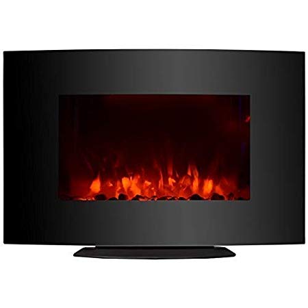 KUPPET 33 Standing & Wall Mounted Electric Fireplace Space Heater with Bracket and Glass in Rooms Stove Simulation Flame, Cobblestone, Adjustable Heater, with Remote, 750W-1500W，Black