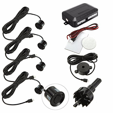 ELEGIANT Parking 4 Sensors Car Reverse Backup Rear Buzzer Radar System Kit Sound Alarm