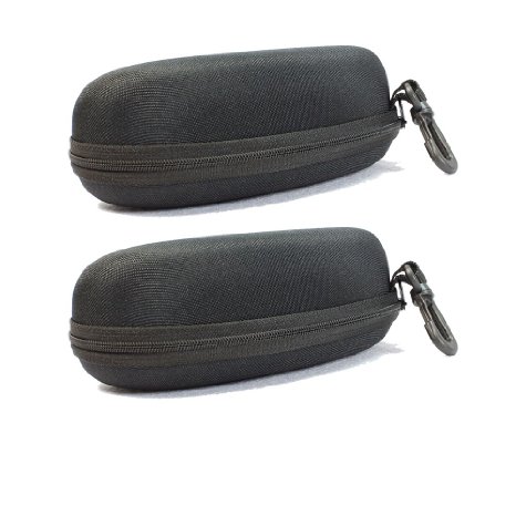 Olymstore(TM) 2pcs Portable Oval Shape Zippered Closure Eye Glasses Sunglasses Hard Case Box Holder with Carabiner Hook Clip for Outdoor Traveling Use
