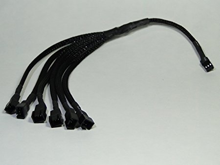 3-Pin Female to 6 x 3-Pin Male Computer Case Fan Splitter Power Connector Black Sleeved Adapter Cable
