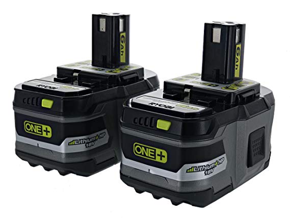 Ryobi P164: 2 Pack of P193 6.0 Amp Hour 18V Lithium Ion Batteries w/ Onboard Fuel Gauge