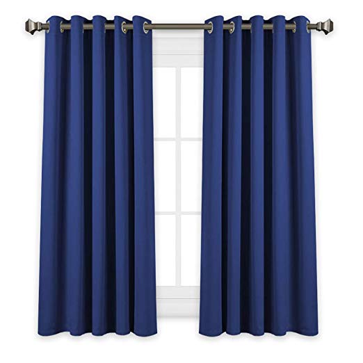 PONY DANCE Eyelet Window Treatment - Thermal Insulated Blackout Curtain Panels for Room Darkening Sunlight Blocking & Noise Reducing, 2 Pieces, Wide 66" x Drop 54", Navy Blue
