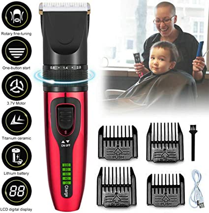 Hair clippers for men professional Trimmer Cordless Haircut Kit USB Hair Cutting Tools for Adults Kids Cawbing Hair Trimmer, Rechargeable Hair Clippers for Men Professional Hair Cutting Kit ,Red