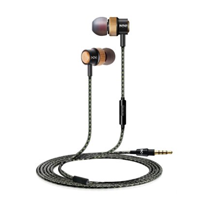 Genuine Wood In-Ear Corded Headphones Earphones Noise-isolating HIFI Earbuds with Mic and Remote Control for Cellphone and Laptops Made by Wood and Metal