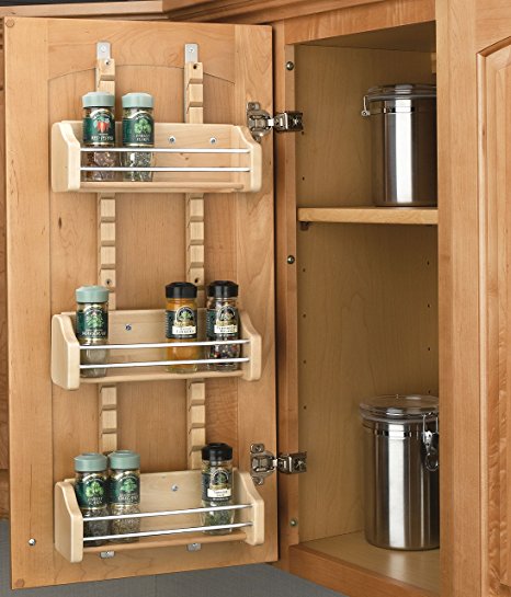 Rev-A-Shelf - 4ASR-15 - Small Cabinet Door Mount Wood Adjustable 3-Shelf Spice Rack