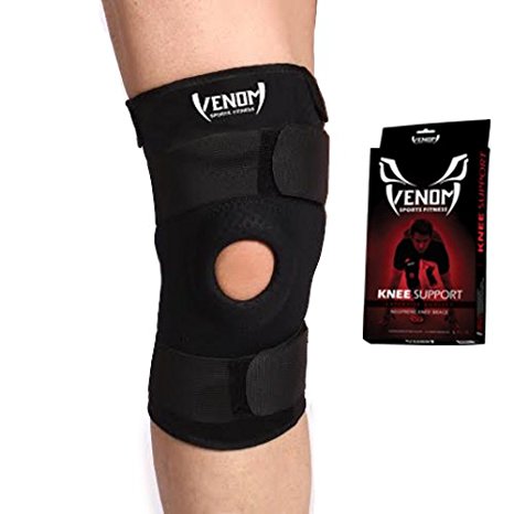 Venom Neoprene Knee Brace Support w/ Open Patella - Adjustable Velcro Straps & Elastic Compression Sleeve for Meniscus Tear, Arthritis Pain, ACL, MCL, Basketball, Soccer, Running, Jogging, Sports