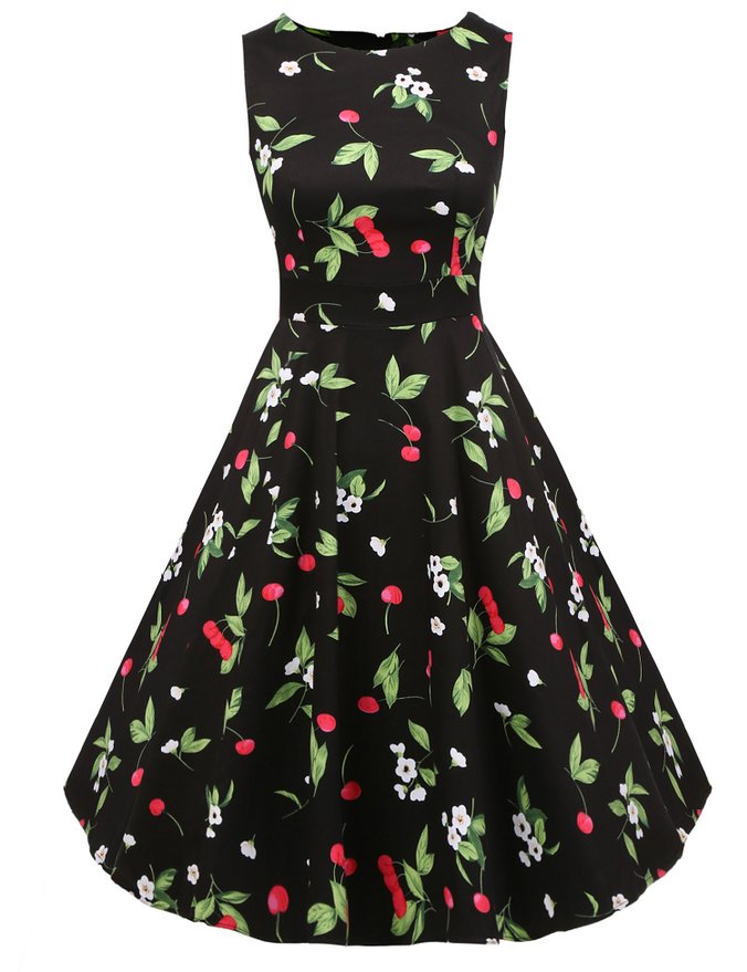 ACEVOG Vintage 1950's Floral Spring Garden Party Picnic Dress Party Cocktail Dress