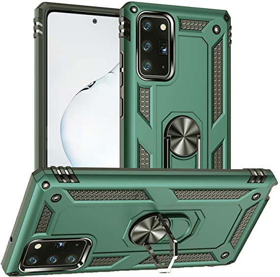 Pegoo Galaxy Note 20 Case, Hybrid Heavy Duty Dual Layer Armor Hard Plastic and Soft TPU with a Kickstand Bumper Protective Cover Case for Samsung Galaxy Note 20 5G (Dark Green)