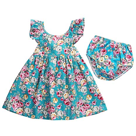 GRNSHTS Baby Girls Flower Print Ruffles Dress Set with Briefs