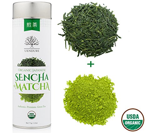 Organic Sencha   Matcha - Japanese Green Tea – Premium Loose Leaf Tea, Hand Harvested - Natural Whole Leaf Superfood – 2x Health Benefits Than Normal Tea – Non GMO and USDA Certified - 71 grams