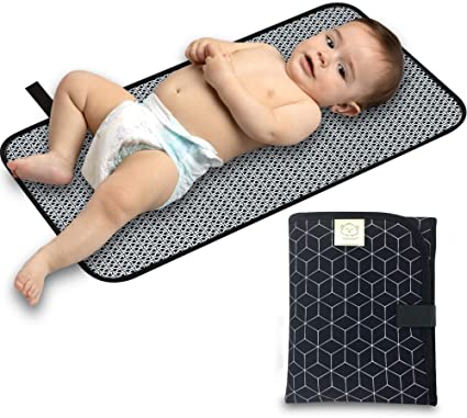 Portable Diaper Changing Pad - Waterproof Foldable Baby Changing Mat - Travel Diaper Change Mat - Lightweight & Compact Changing Pads for Baby - Baby Changer - Machine Washable (Black Geo)