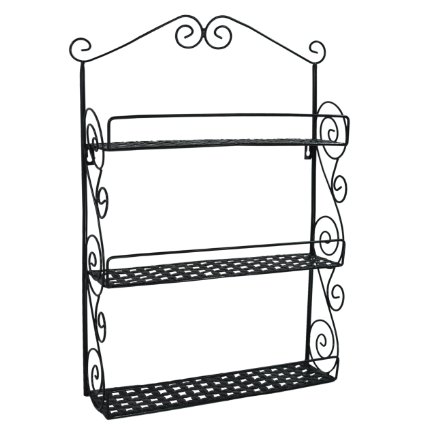 Classic Elegant Black Metal Wall Mounted Shelves Kitchen Spice Rack Bathroom Accessory Storage Multi Purpose Organizer