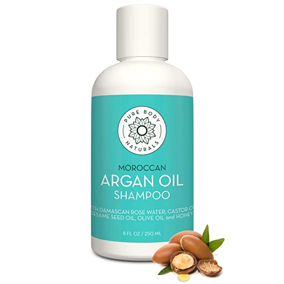 Moroccan Argan Oil Shampoo, 8 Fl Oz - Smooths and Repairs - Sulfate Free - Natural Ingredients - Imported from Morocco by Pure Body Naturals