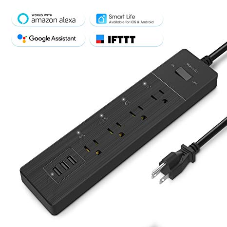 Smart Power Strip, Maxcio WiFi Surge Protector, Compatible with Alexa Echo & Google Home, APP Reomte Control with Timer/Schedule Function, 4 AC Outlets/3 USB Ports, 6FT, 10A