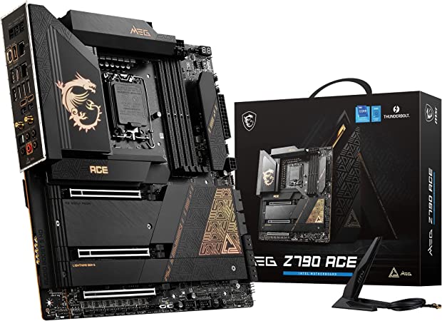 MSI MEG Z790 ACE Motherboard ATX - Supports Intel Core 12/13th Gen Processors, LGA 1700, DDR5 Boost (7800 MHz/OC), 2 x PCIe 5.0 x16, 1 x PCIe 4.0 x16, 1 x M.2 Gen5, 4 x M.2 Gen4, 2.5Gbps LAN, Wi-Fi 6E