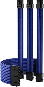 Funtin Mod Sleeved Cable, Blue Power Supply Cable Extension Kit, 24PIN ATX, 4 4 PIN EPS, Dual 6 2 PIN PCIE