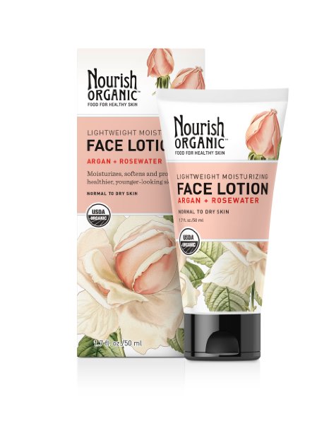 Nourish Organic Face Lotion, Argan and Rosewater, 1.7 Ounce