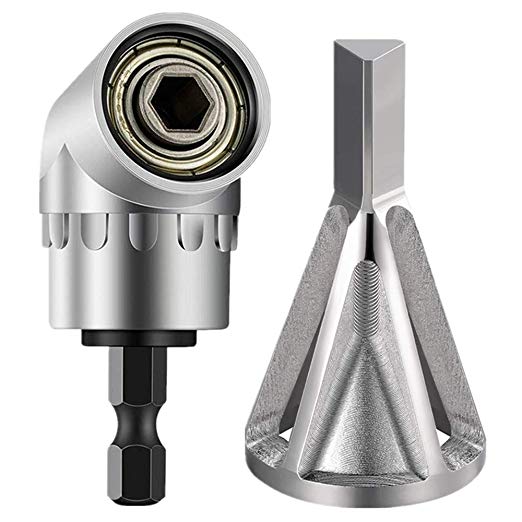 NoYI-Remove Burr Tools for Drill Bit Stainless Steel Eliminate Damaged Extractor Silver Fits Size 8-32 Bolts,105°Right Angle Drill Bit Adapter Attachment 1/4" Drive Hex Magnetic Bit Socket Screwdriver
