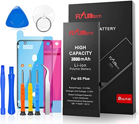 FLYLINKTECH for iPhone 6S Plus Battery Replacement, 3800mAh High Capacity Li-ion Battery with Repair Tool Kit (NOT for 6S)-Included 24 Months Assurance
