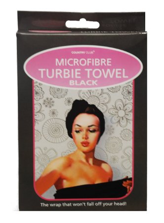 Microfibre Turbie Towel (Black). The wrap that won't fall off your head!