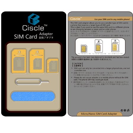 Ciscle 5 in 1 Nano SIM Card Adapter Converter Kit to Micro/Standard (Gold)