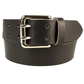 Double Prong Mens Quality Leather Belt - 1.5" Wide - Solid Brass Nickel Plated Buckle - Made In UK