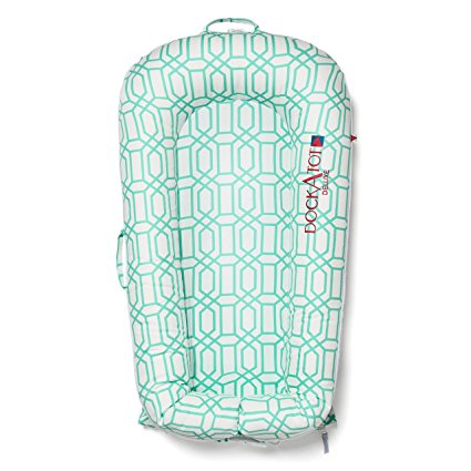 DockATot Deluxe Dock (Minty Trellis) - The All in One Baby Lounger, Sleep Positioner, Portable Crib and Bassinet - Perfect for Co Sleeping - Breathable & Hypoallergenic - Suitable from 0-8 months